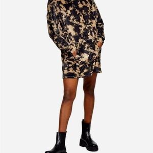 Topshop Womens Size 4 Black & Tan Velvet  Hoodie Mini Dress